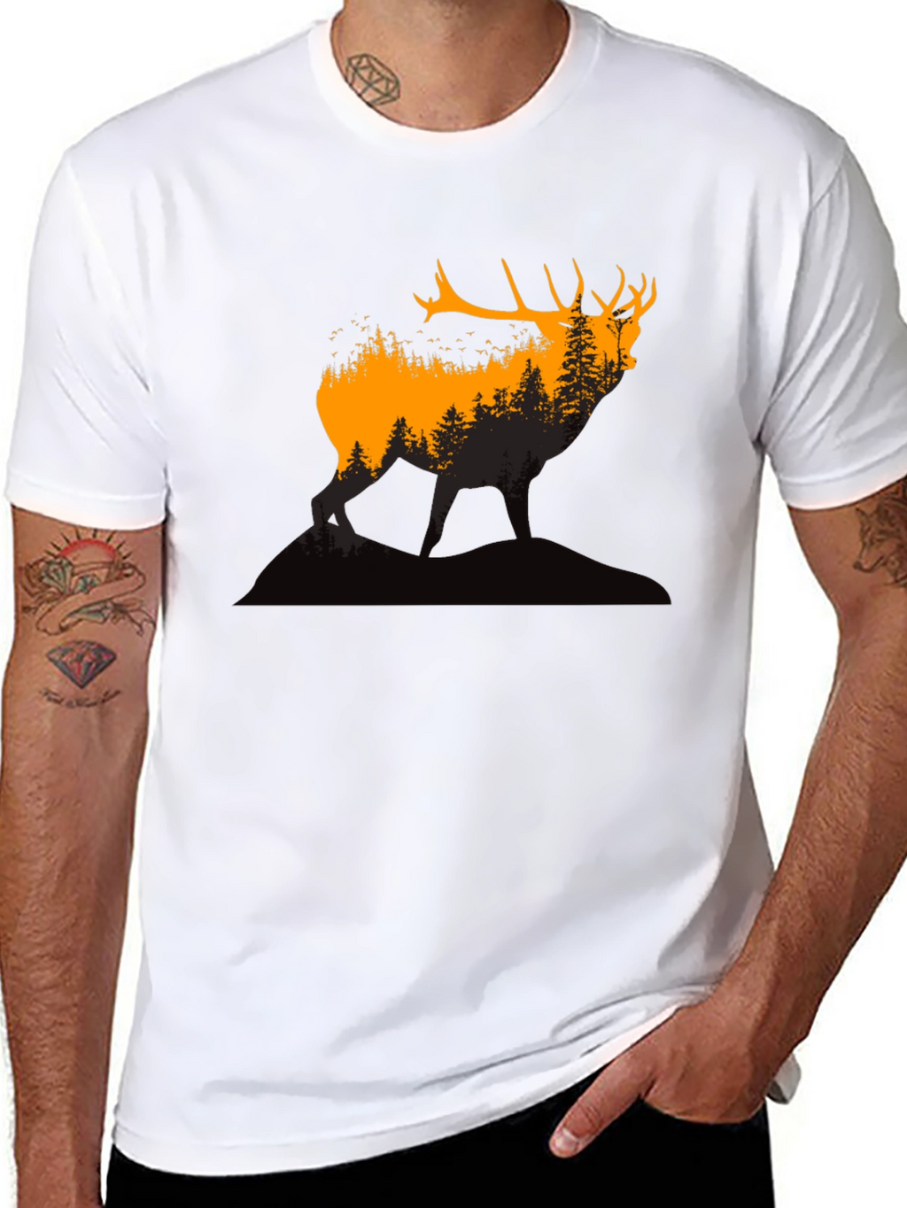Elk Forest Silhouette Graphic T-Shirt