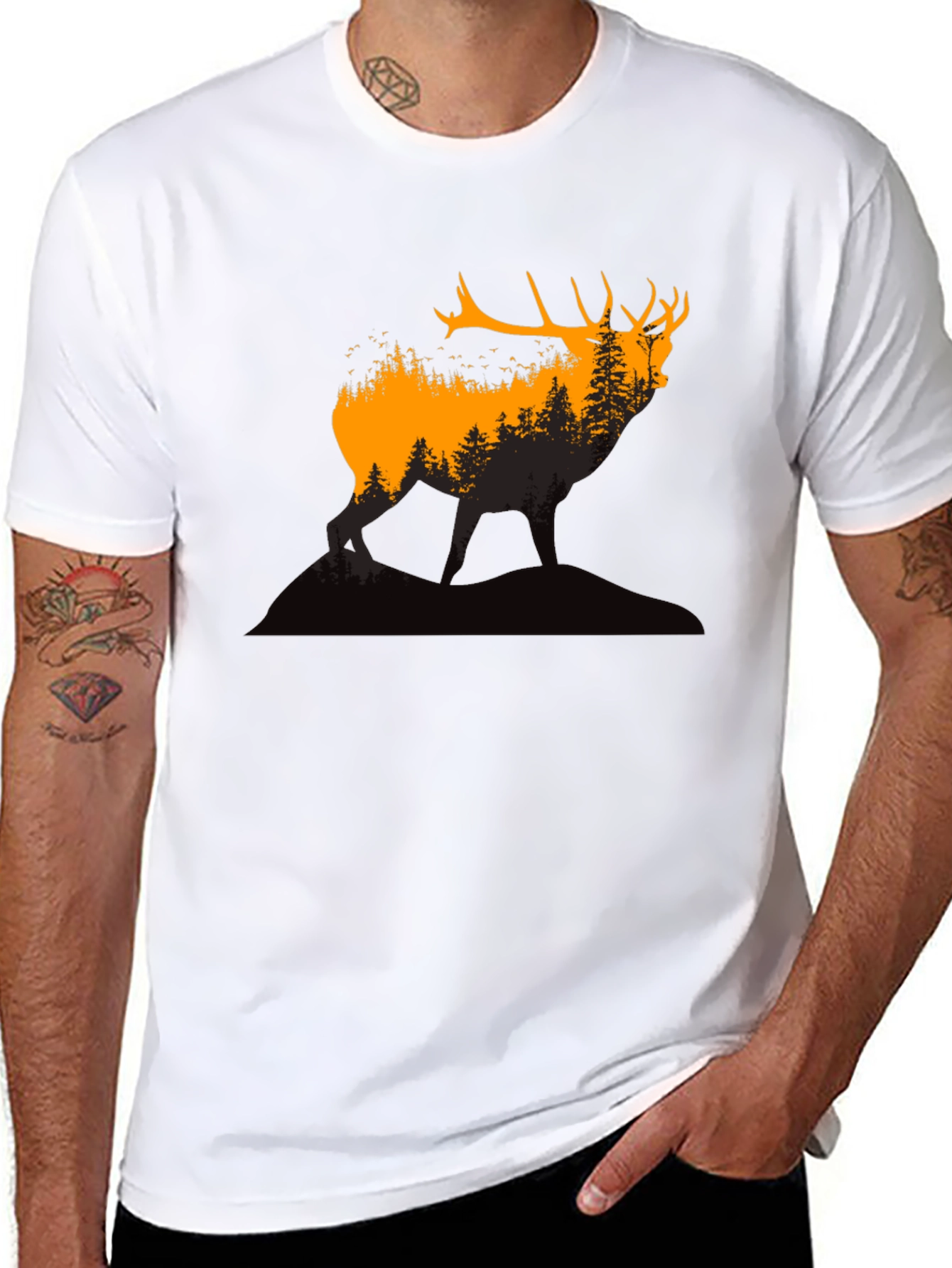 Elk Forest Silhouette Graphic T-Shirt