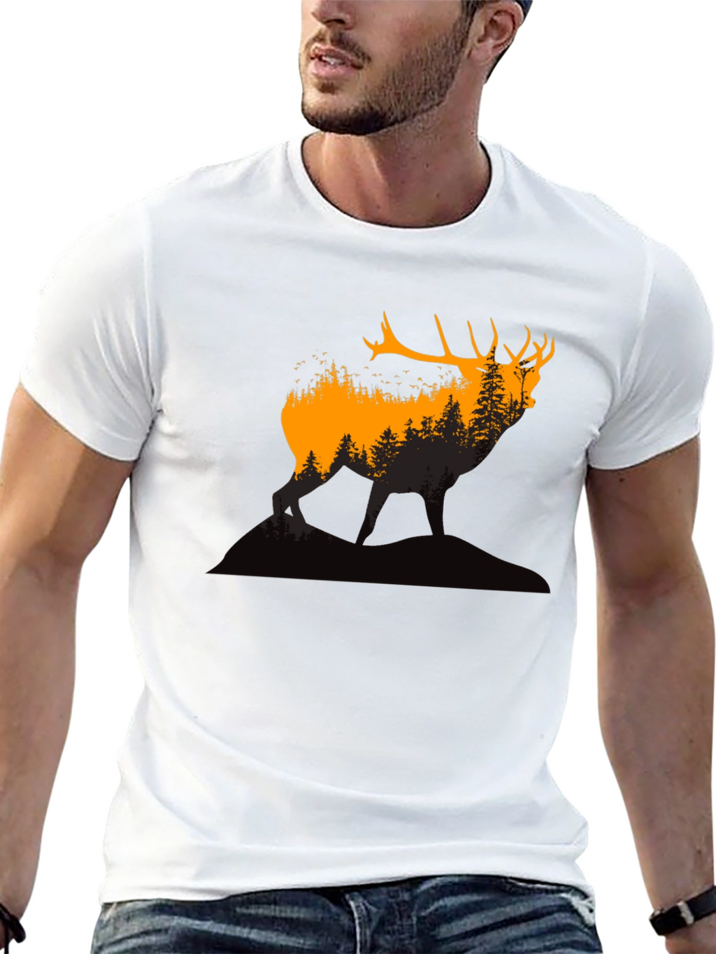 Elk Forest Silhouette Graphic T-Shirt