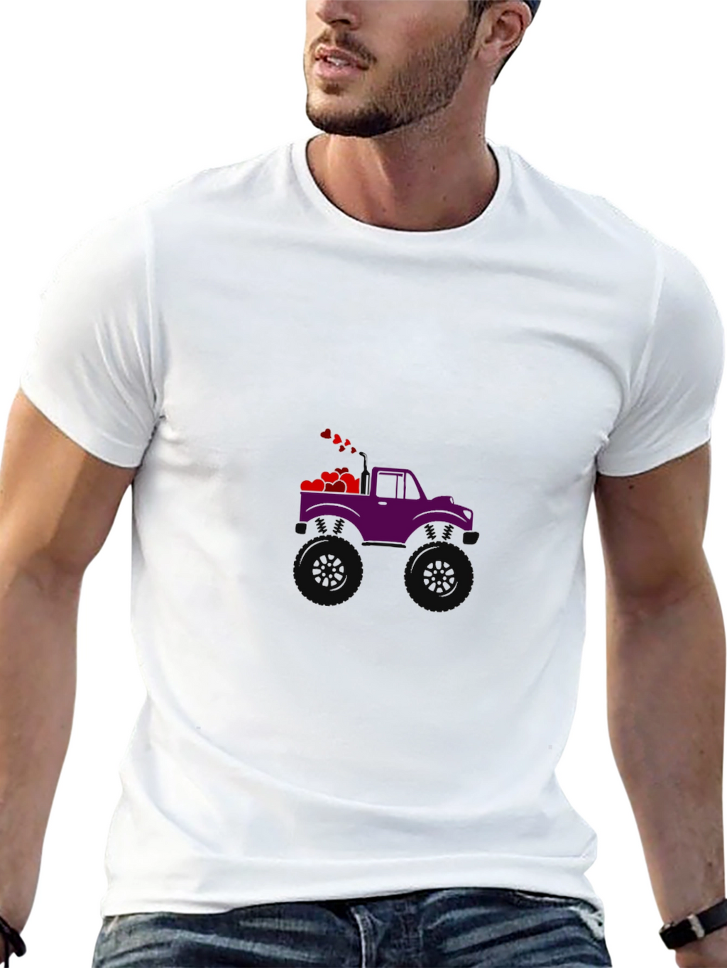 Purple Monster Truck with Hearts Graphic Tee