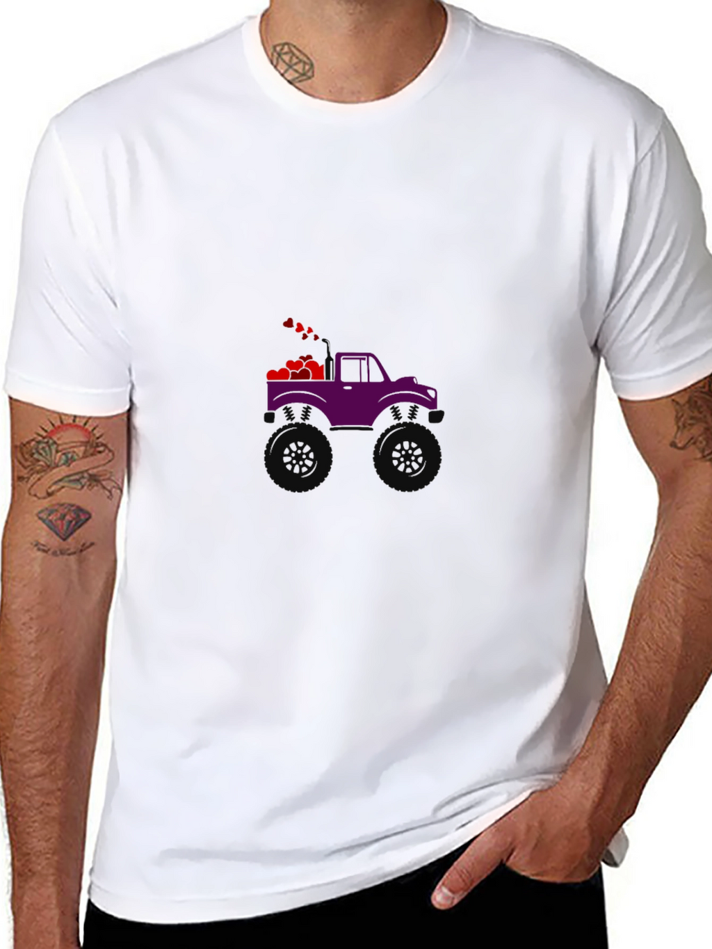 Purple Monster Truck with Hearts Graphic Tee