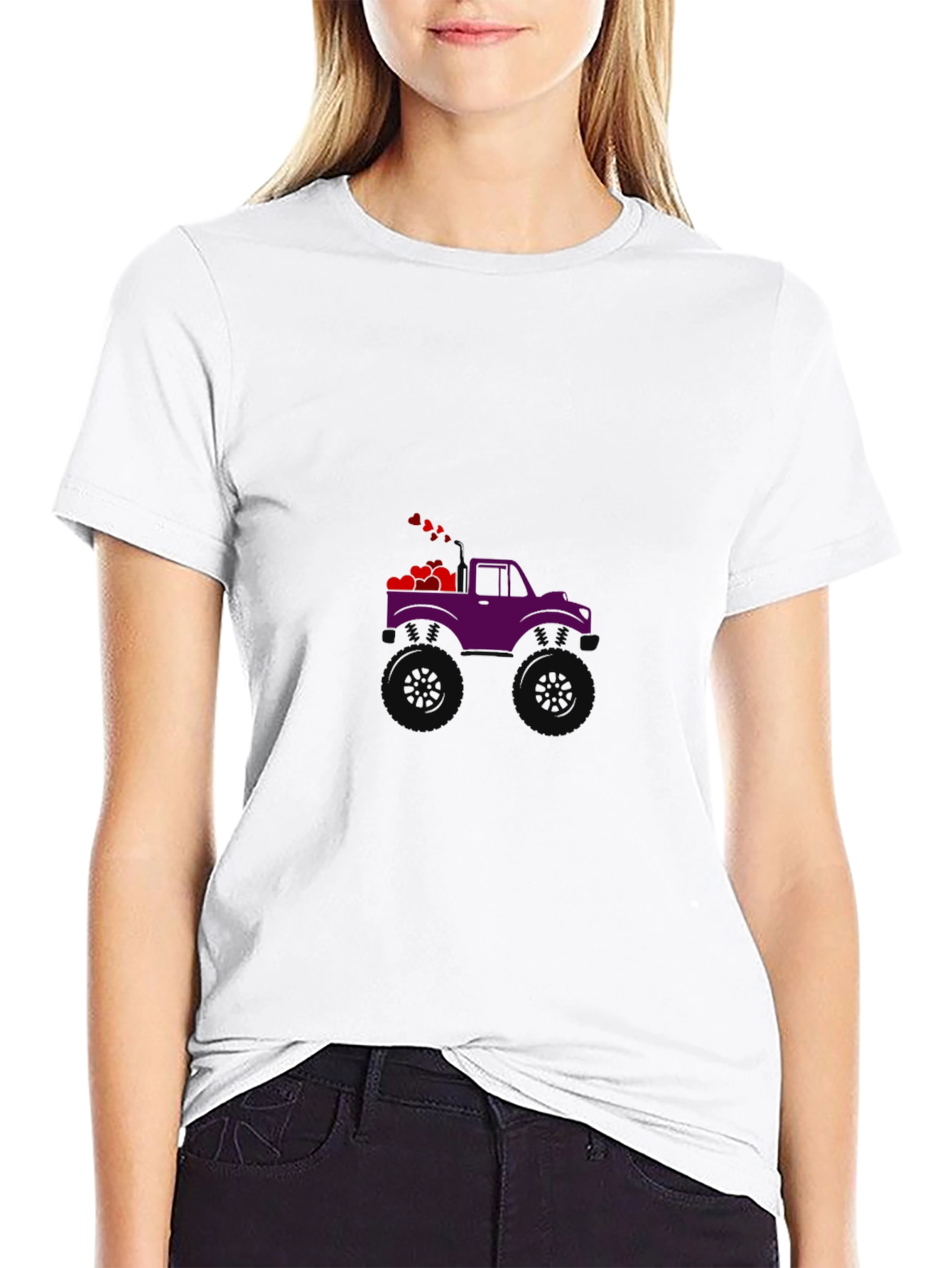Purple Monster Truck with Hearts Graphic Tee