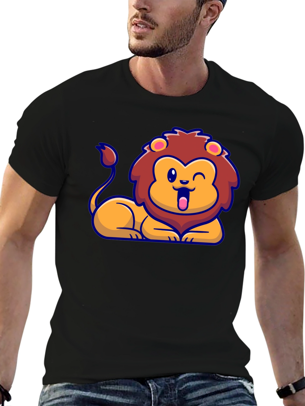 Cartoon Lion Graphic T-Shirt - Soft Cotton Tee