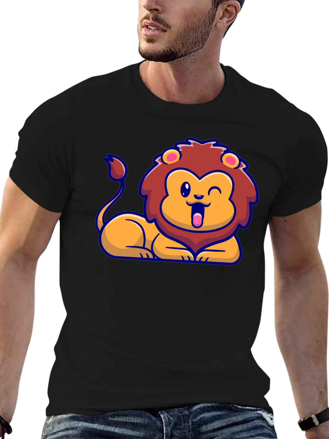 Cartoon Lion Graphic T-Shirt - Soft Cotton Tee