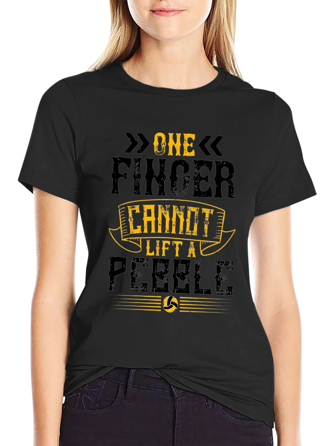 One Finger Cannot Lift a Pebble Black T-Shirt