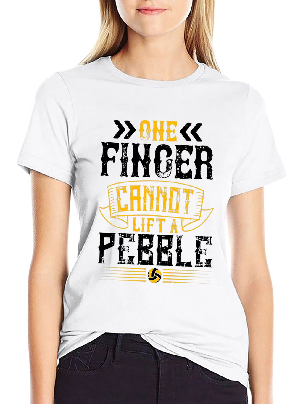 One Finger Cannot Lift a Pebble Black T-Shirt