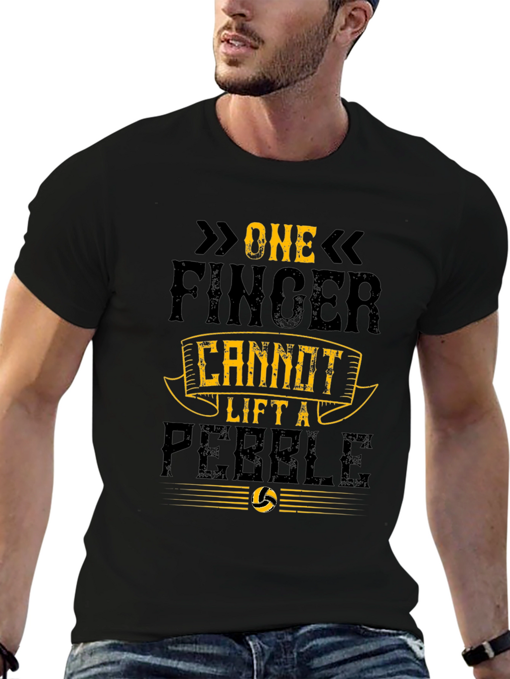 One Finger Cannot Lift a Pebble Black T-Shirt