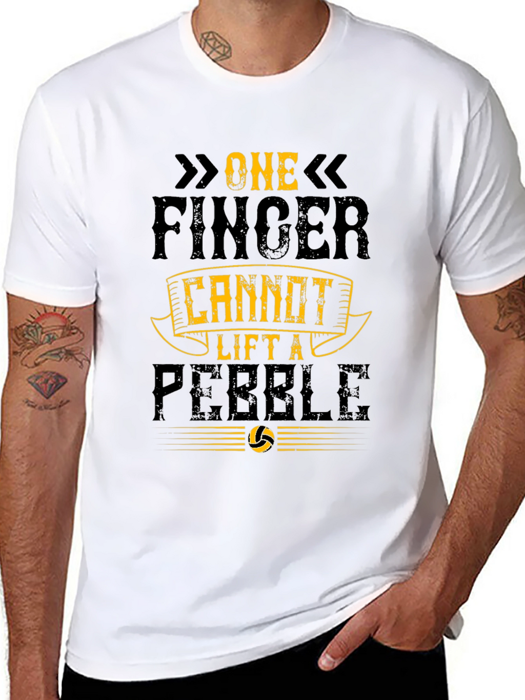 One Finger Cannot Lift a Pebble Black T-Shirt