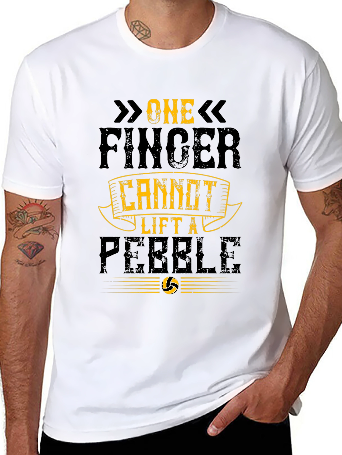 One Finger Cannot Lift a Pebble Black T-Shirt