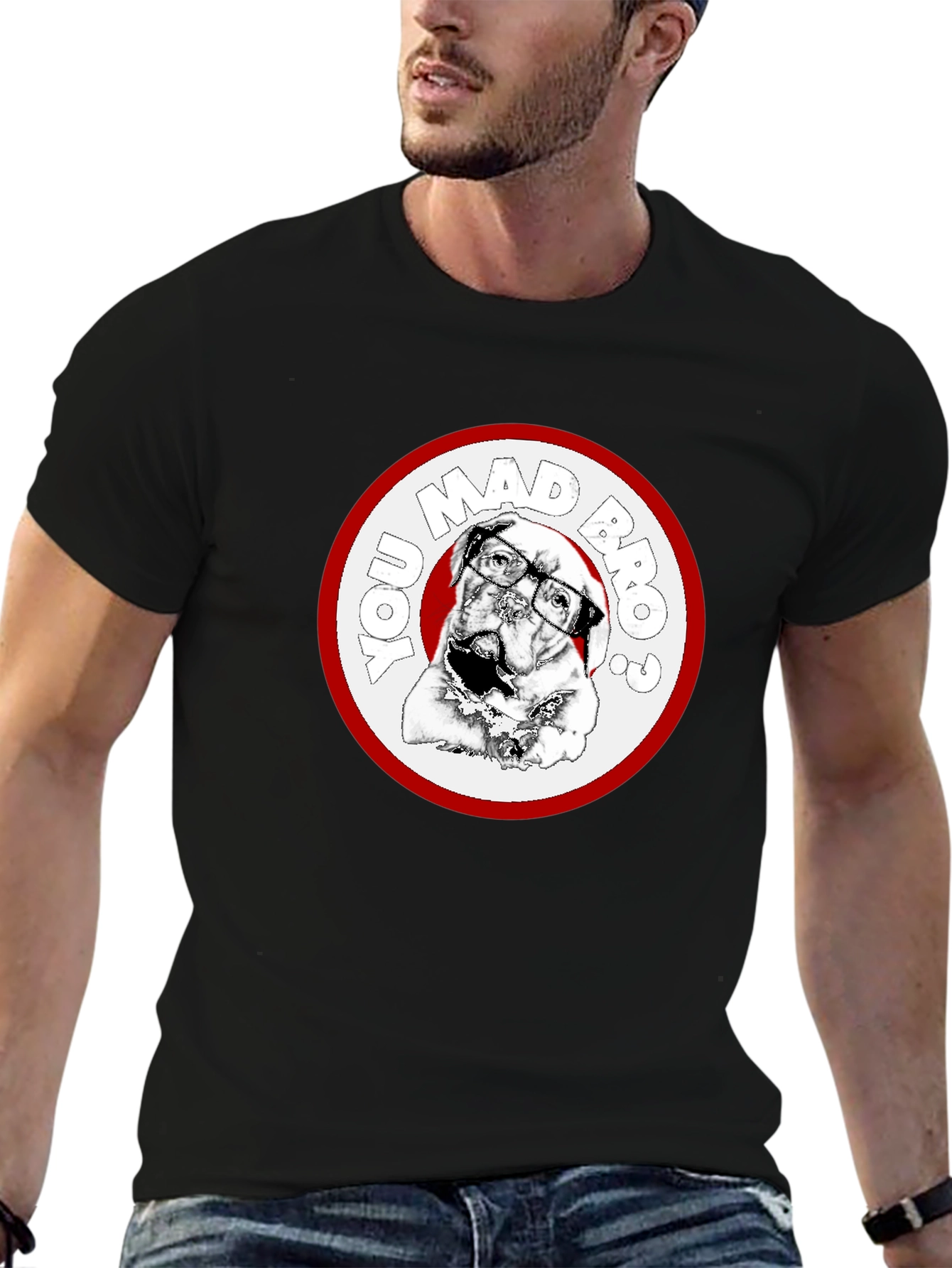 You Mad Bro? Dog Graphic Black T-Shirt
