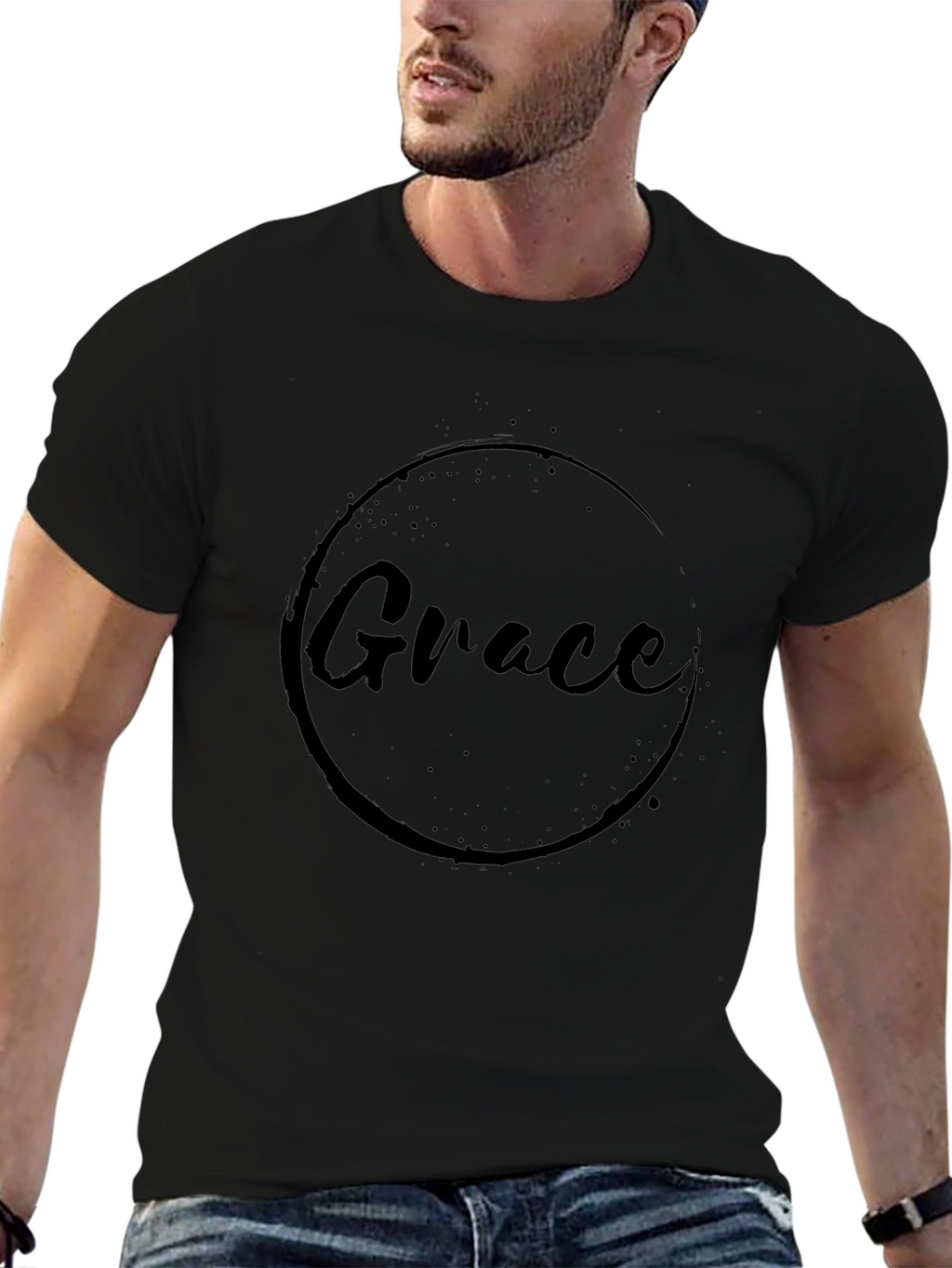 Grace Graphic Black T-Shirt - Classic Crew Neck