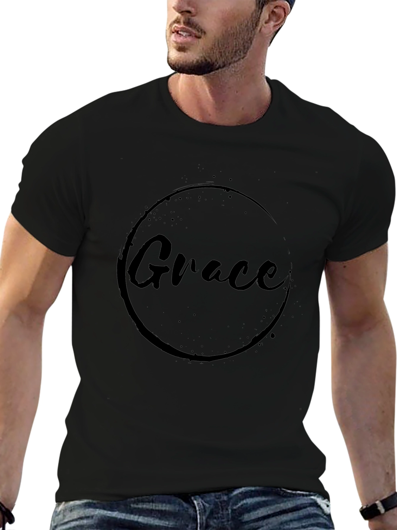 Grace Graphic Black T-Shirt - Classic Crew Neck