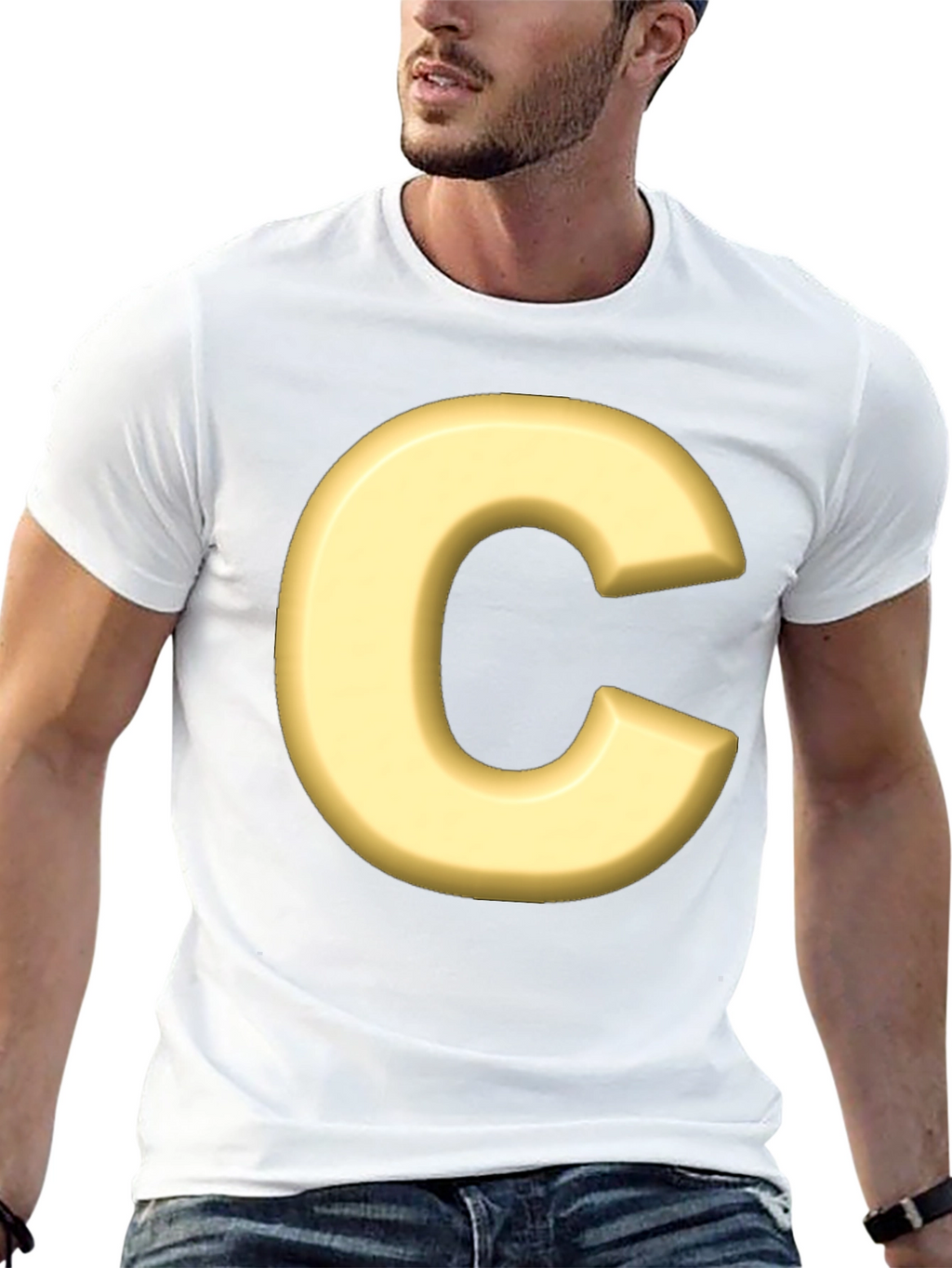 Letter C T-Shirt - Black Cotton Graphic Tee