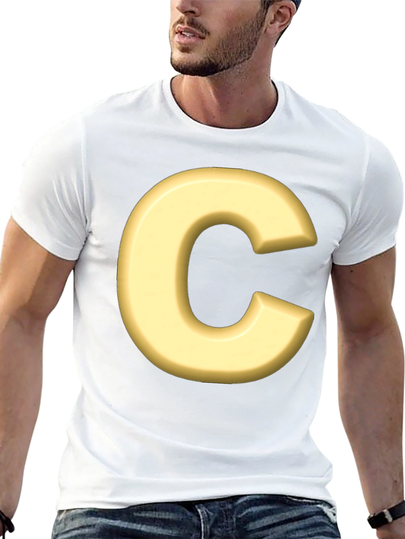Letter C T-Shirt - Black Cotton Graphic Tee