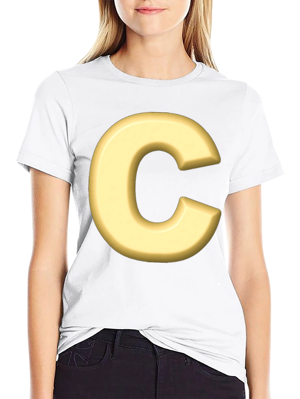 Letter C T-Shirt - Black Cotton Graphic Tee