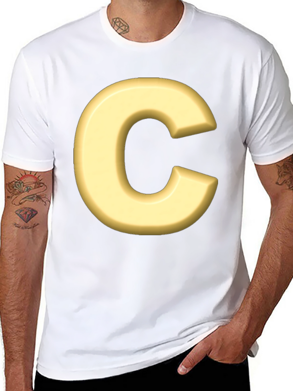 Letter C T-Shirt - Black Cotton Graphic Tee