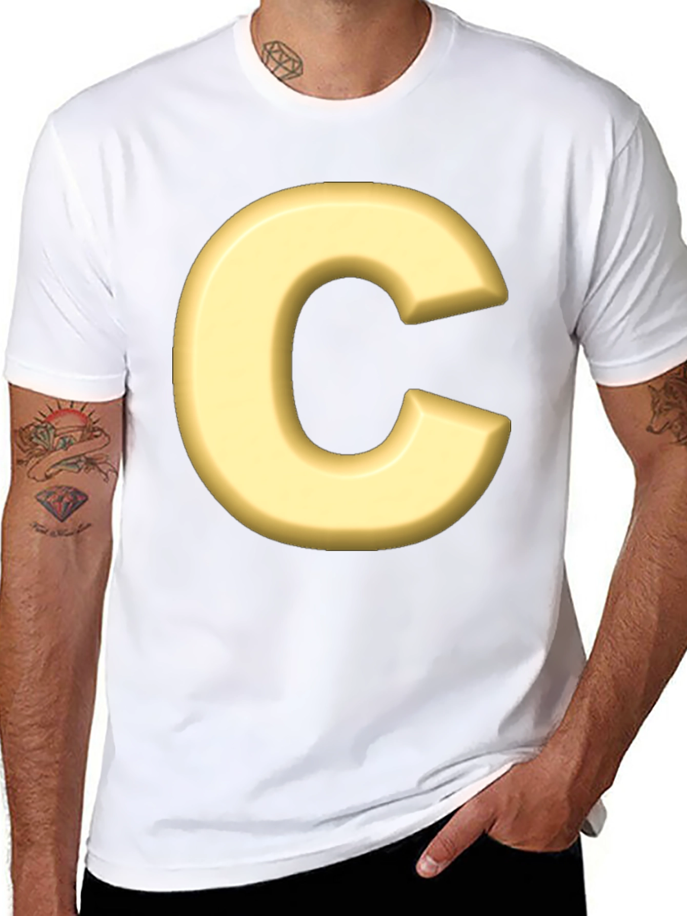 Letter C T-Shirt - Black Cotton Graphic Tee