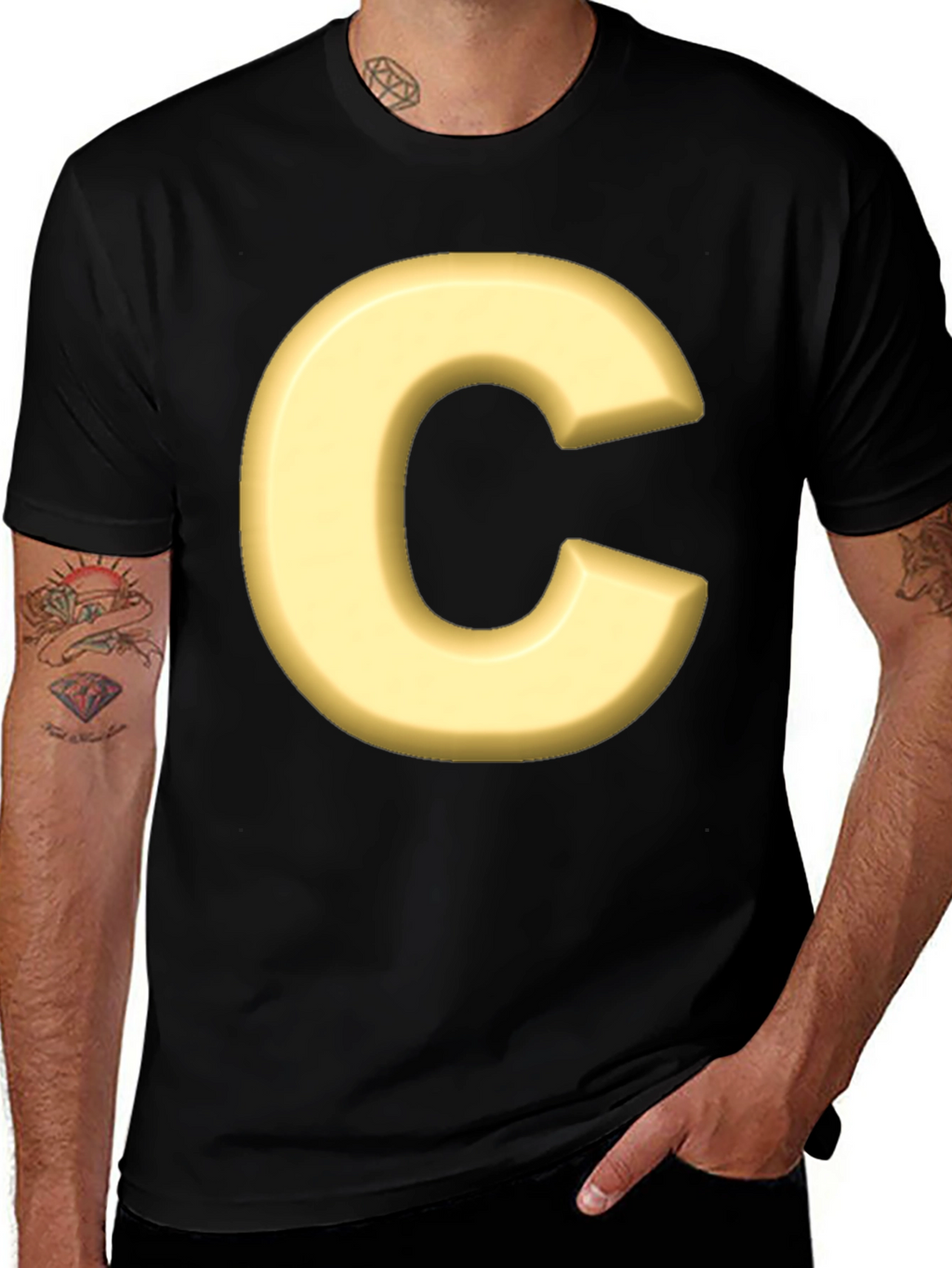 Letter C T-Shirt - Black Cotton Graphic Tee