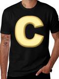 Letter C T-Shirt - Black Cotton Graphic Tee