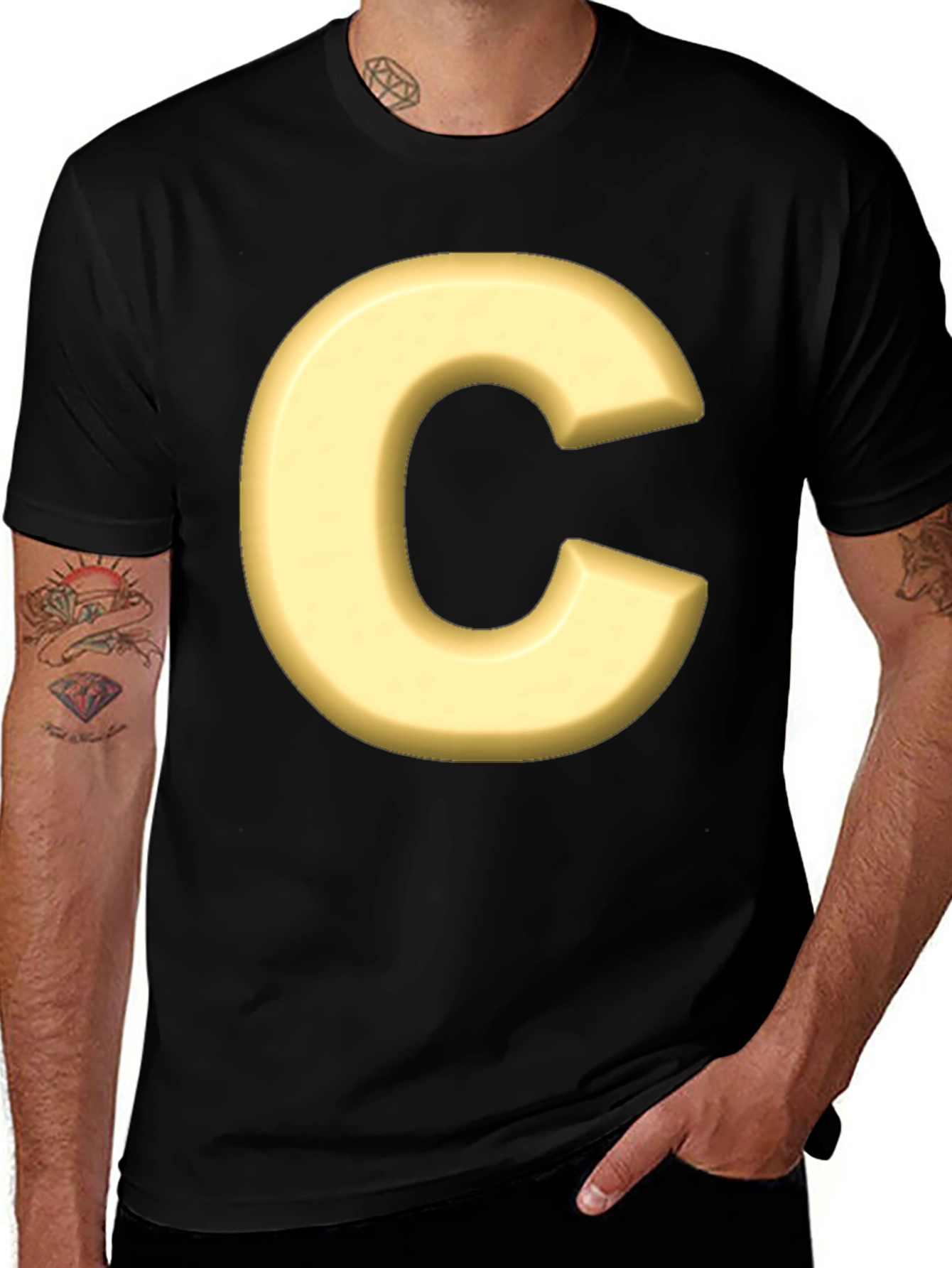 Letter C T-Shirt - Black Cotton Graphic Tee