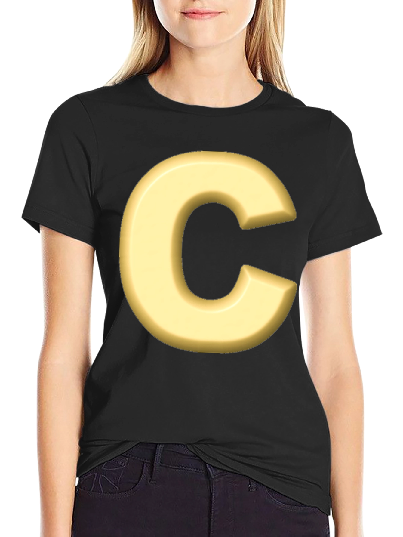 Letter C T-Shirt - Black Cotton Graphic Tee
