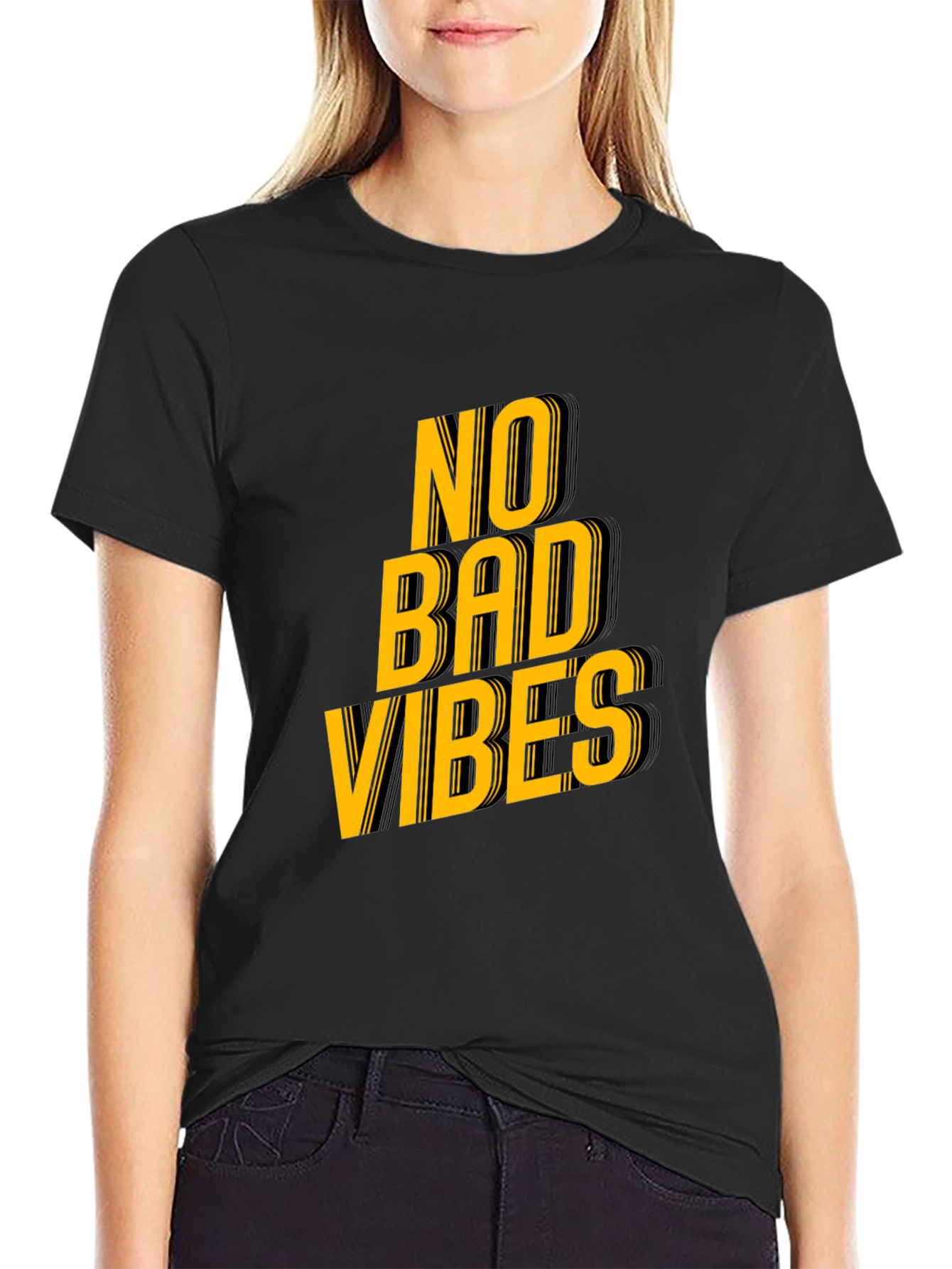 No Bad Vibes Graphic Tee - Trendy Black T-Shirt