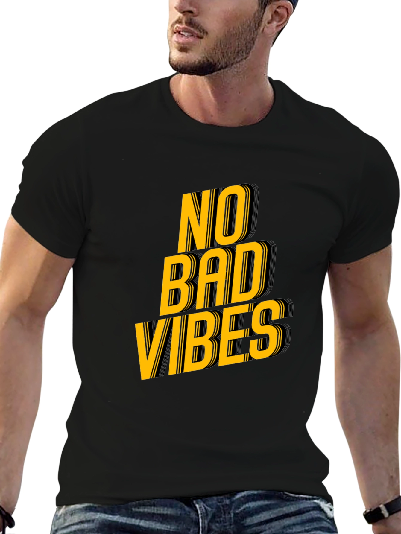 No Bad Vibes Graphic Tee - Trendy Black T-Shirt
