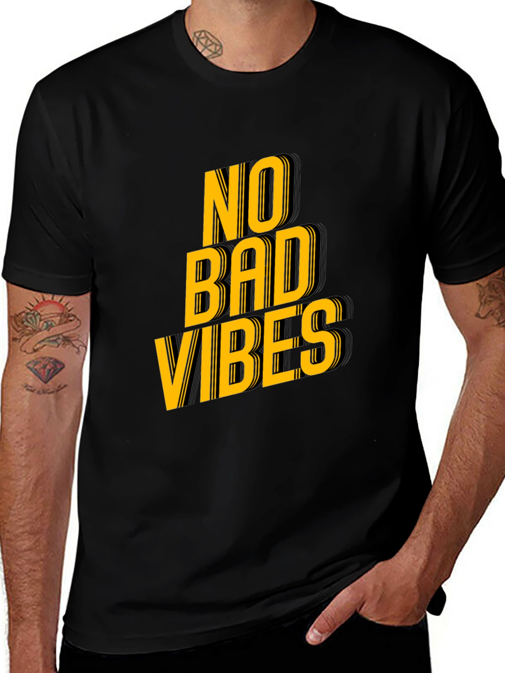 No Bad Vibes Graphic Tee - Trendy Black T-Shirt