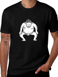 Sumo Wrestler Graphic Tee - Black Cotton T-Shirt