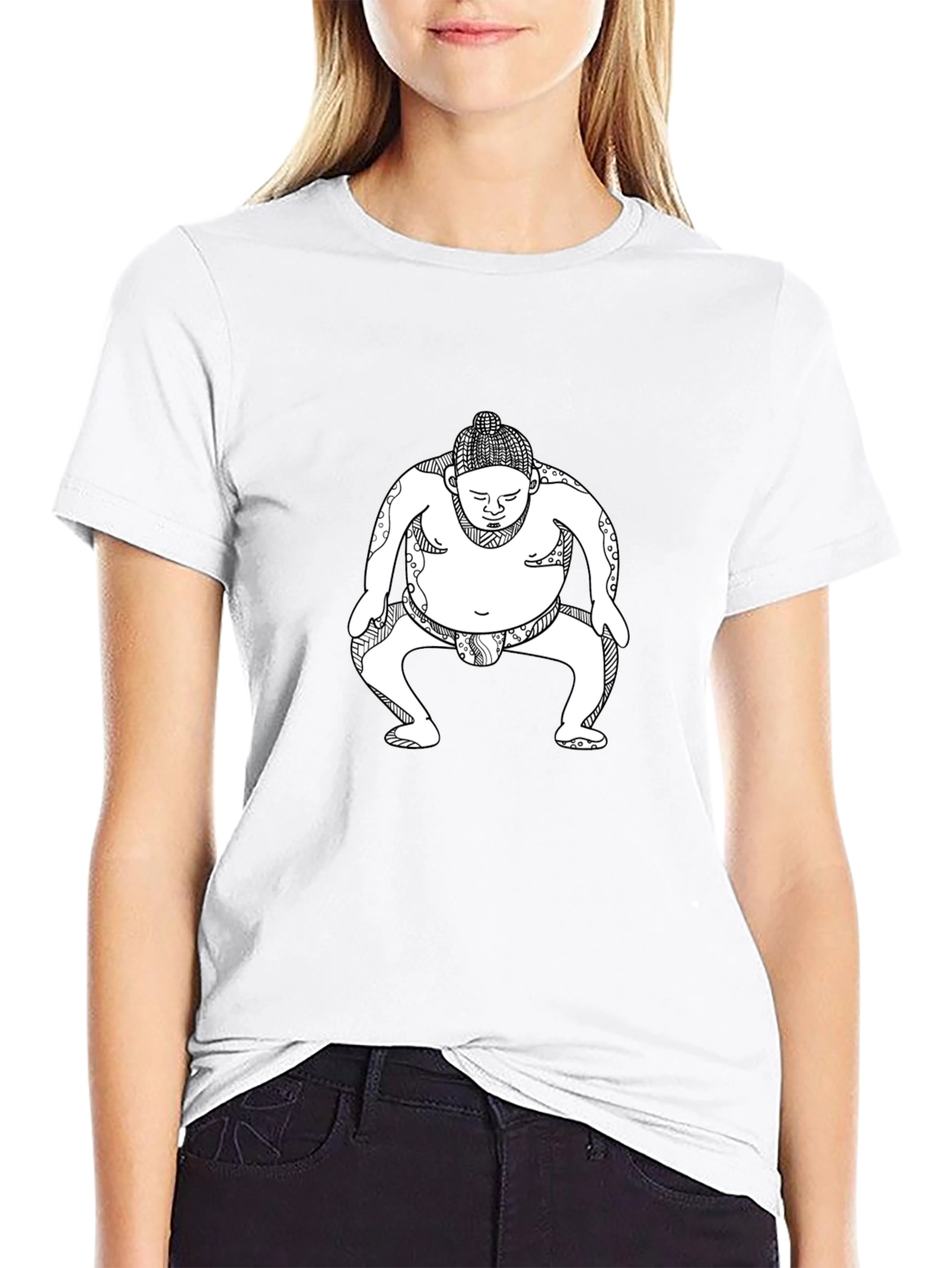Sumo Wrestler Graphic Tee - Black Cotton T-Shirt