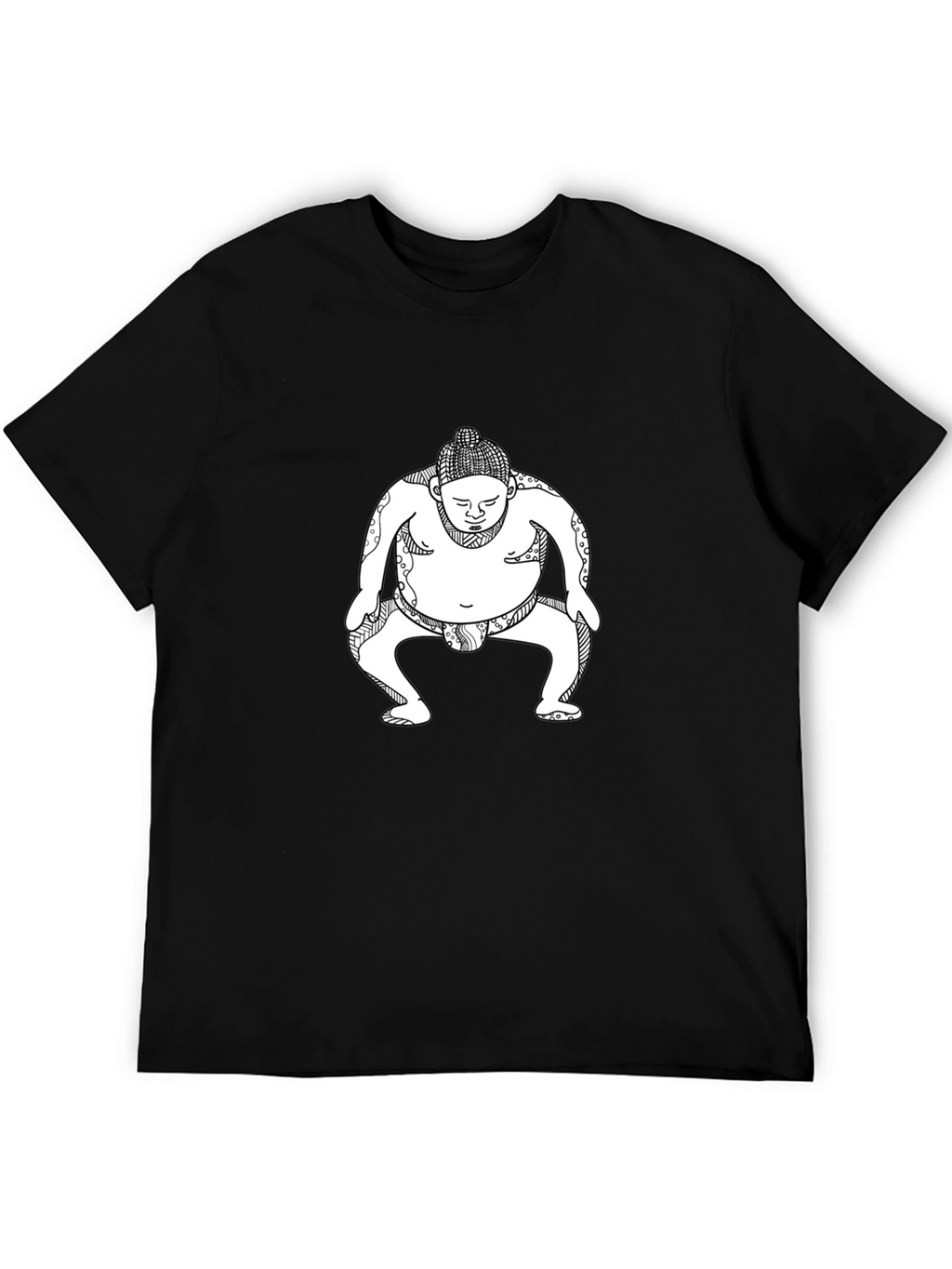 Sumo Wrestler Graphic Tee - Black Cotton T-Shirt