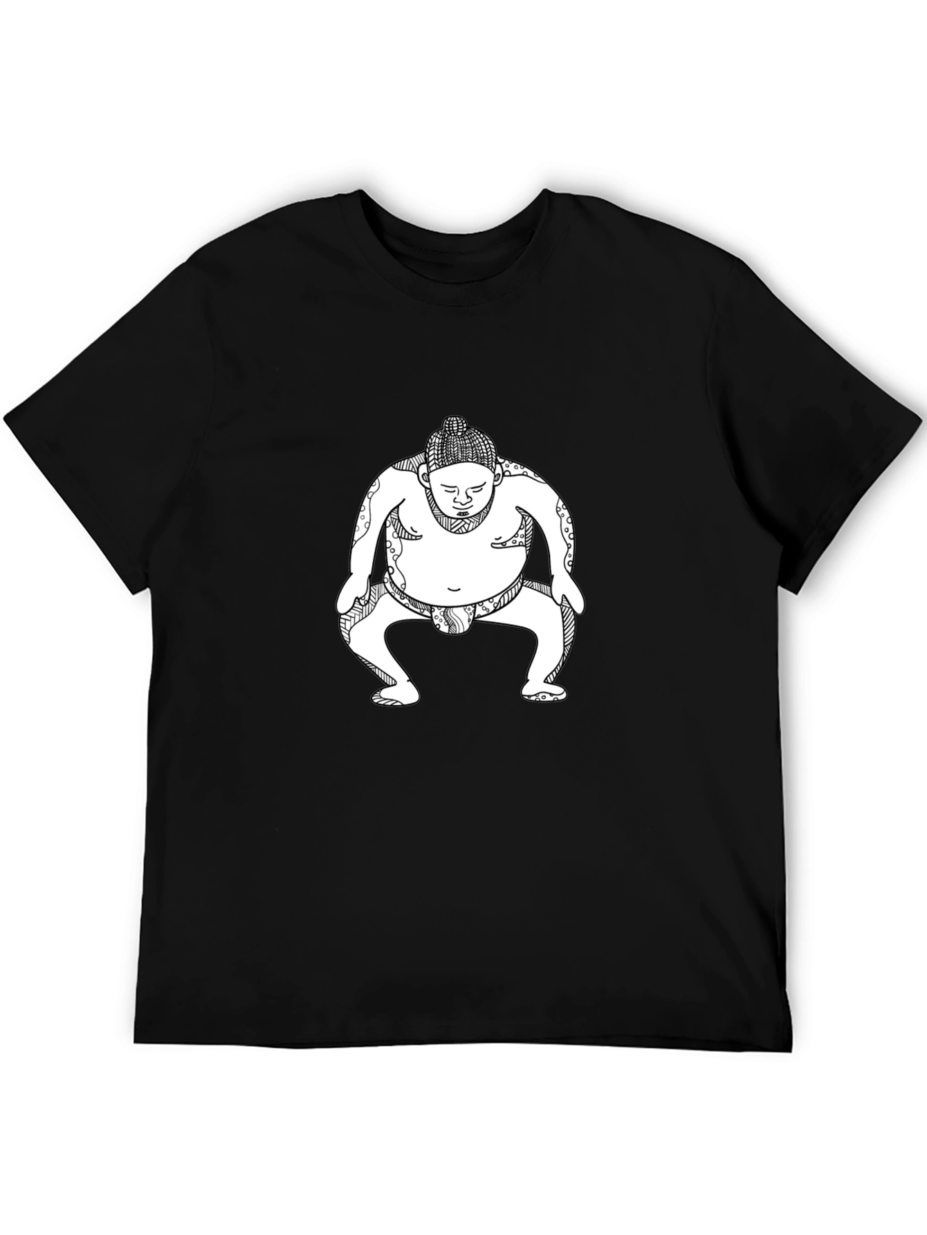 Sumo Wrestler Graphic Tee - Black Cotton T-Shirt
