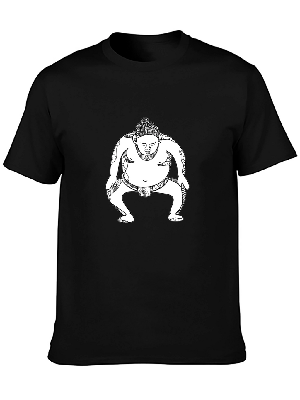 Sumo Wrestler Graphic Tee - Black Cotton T-Shirt