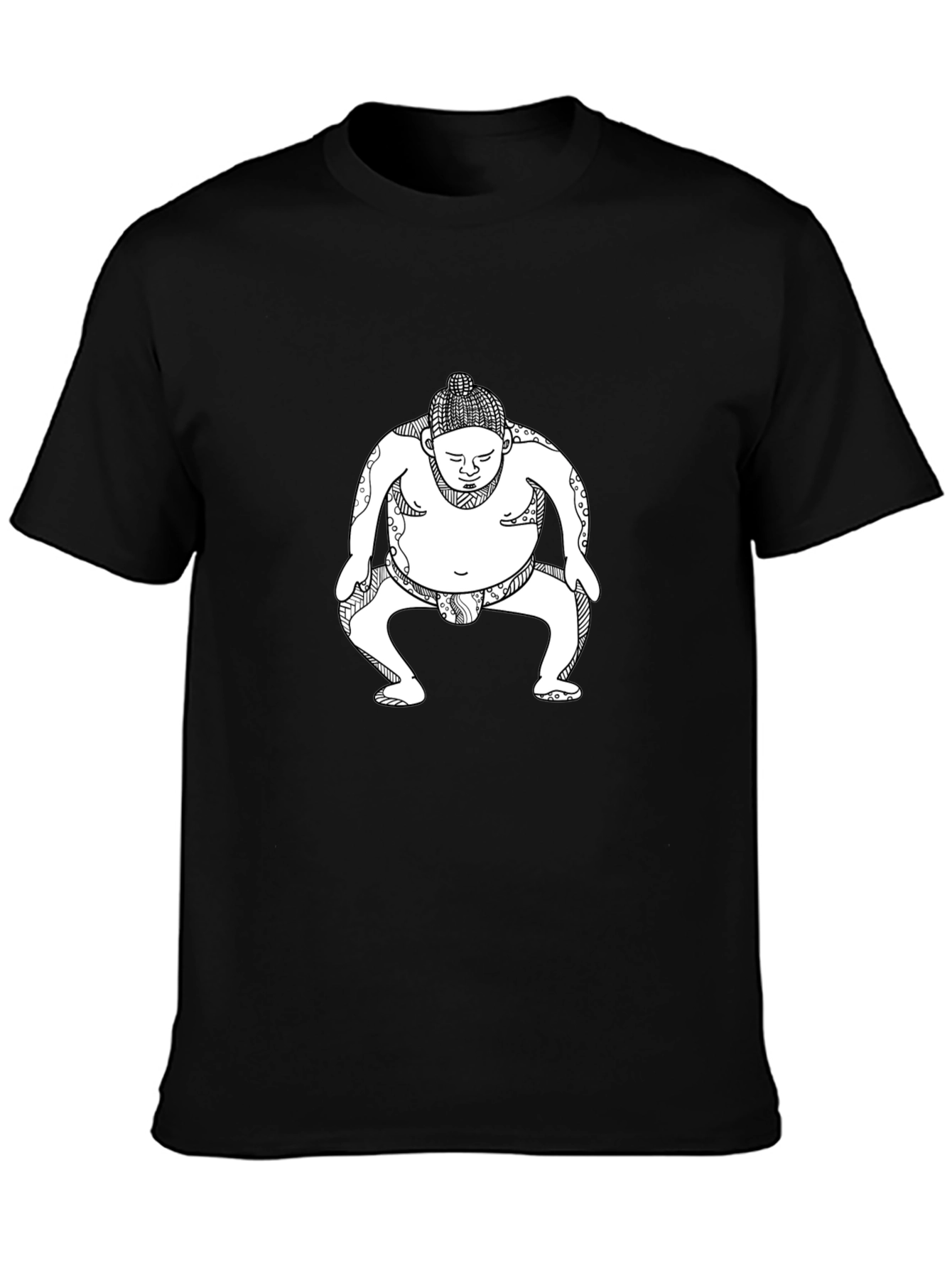 Sumo Wrestler Graphic Tee - Black Cotton T-Shirt