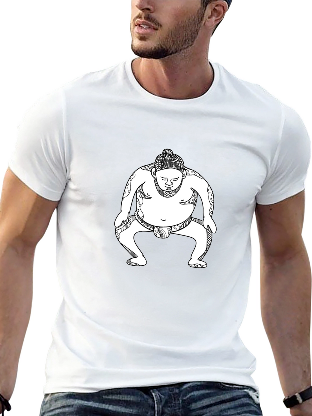 Sumo Wrestler Graphic Tee - Black Cotton T-Shirt