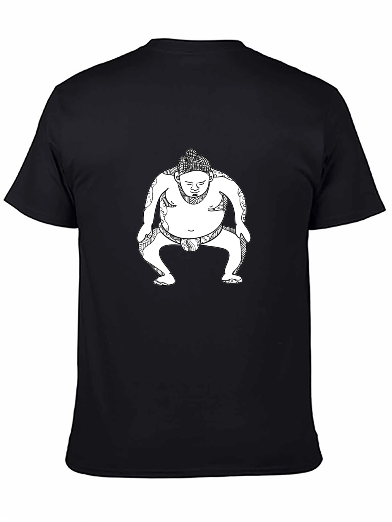 Sumo Wrestler Graphic Tee - Black Cotton T-Shirt