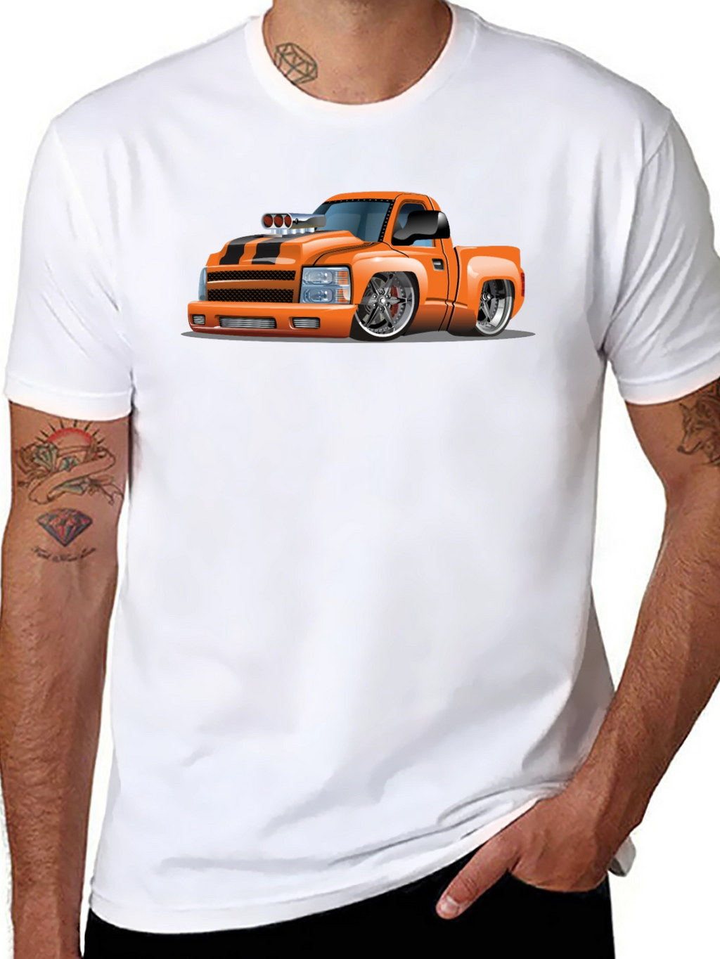 Orange Cartoon Truck Graphic Tee - Black T-Shirt