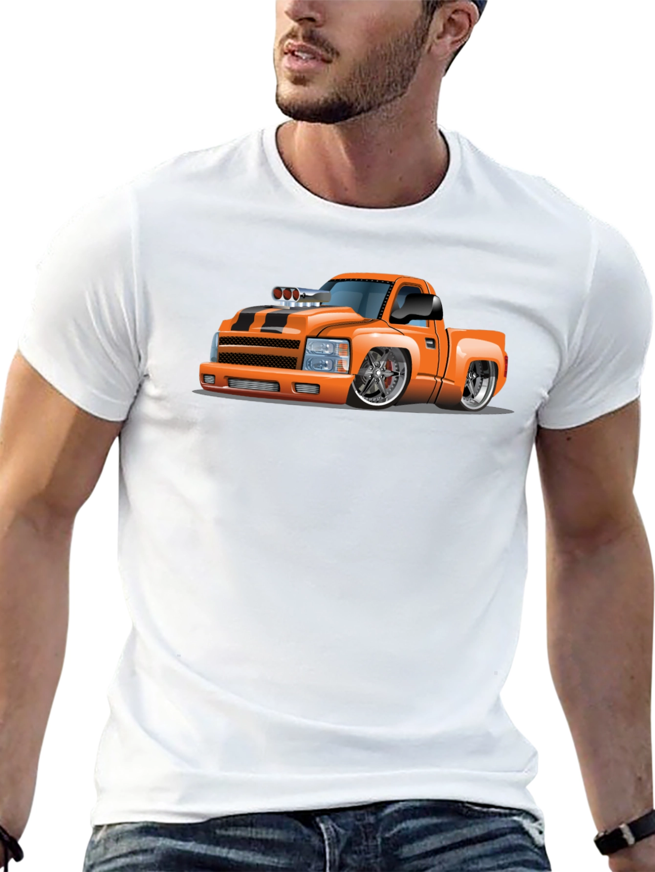 Orange Cartoon Truck Graphic Tee - Black T-Shirt
