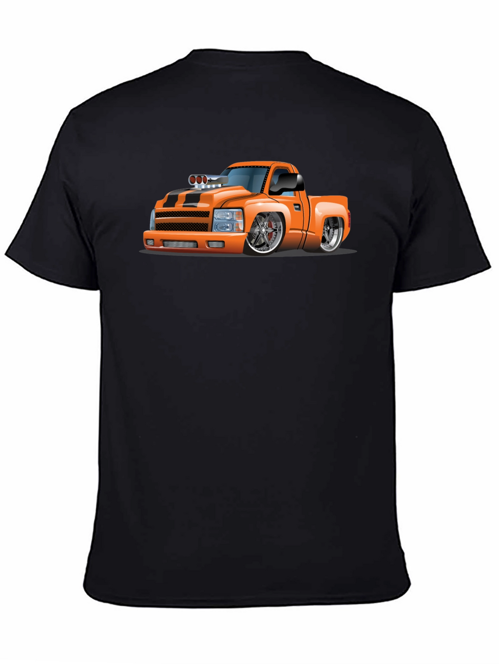Orange Cartoon Truck Graphic Tee - Black T-Shirt