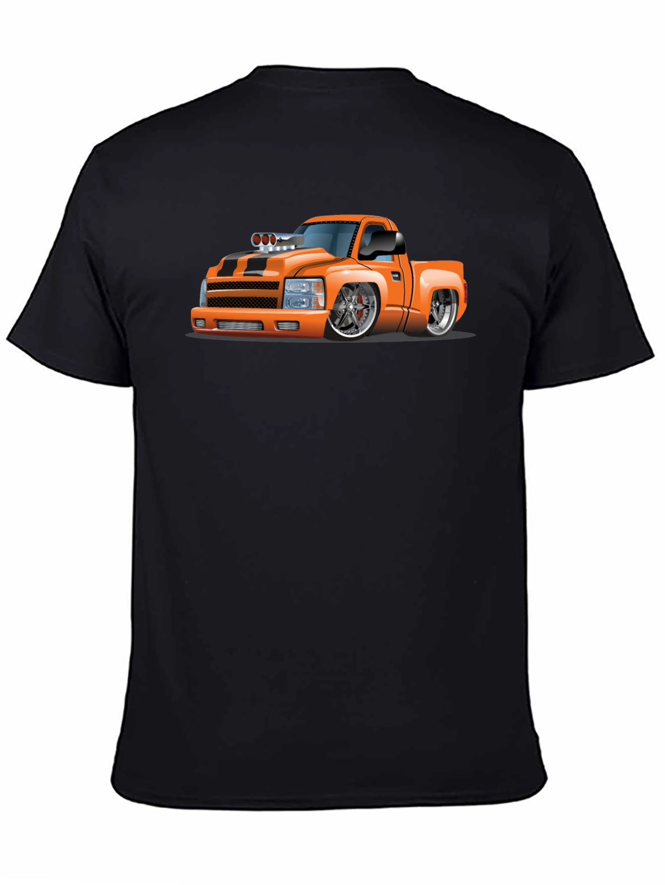 Orange Cartoon Truck Graphic Tee - Black T-Shirt