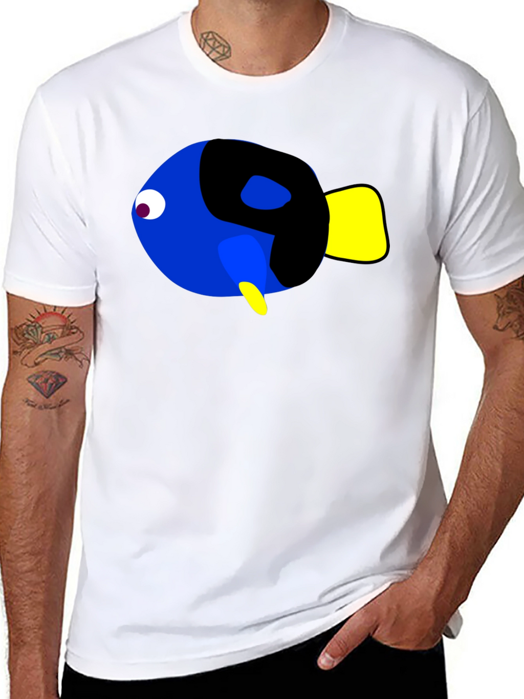 Cartoon Fish Graphic Black T-Shirt