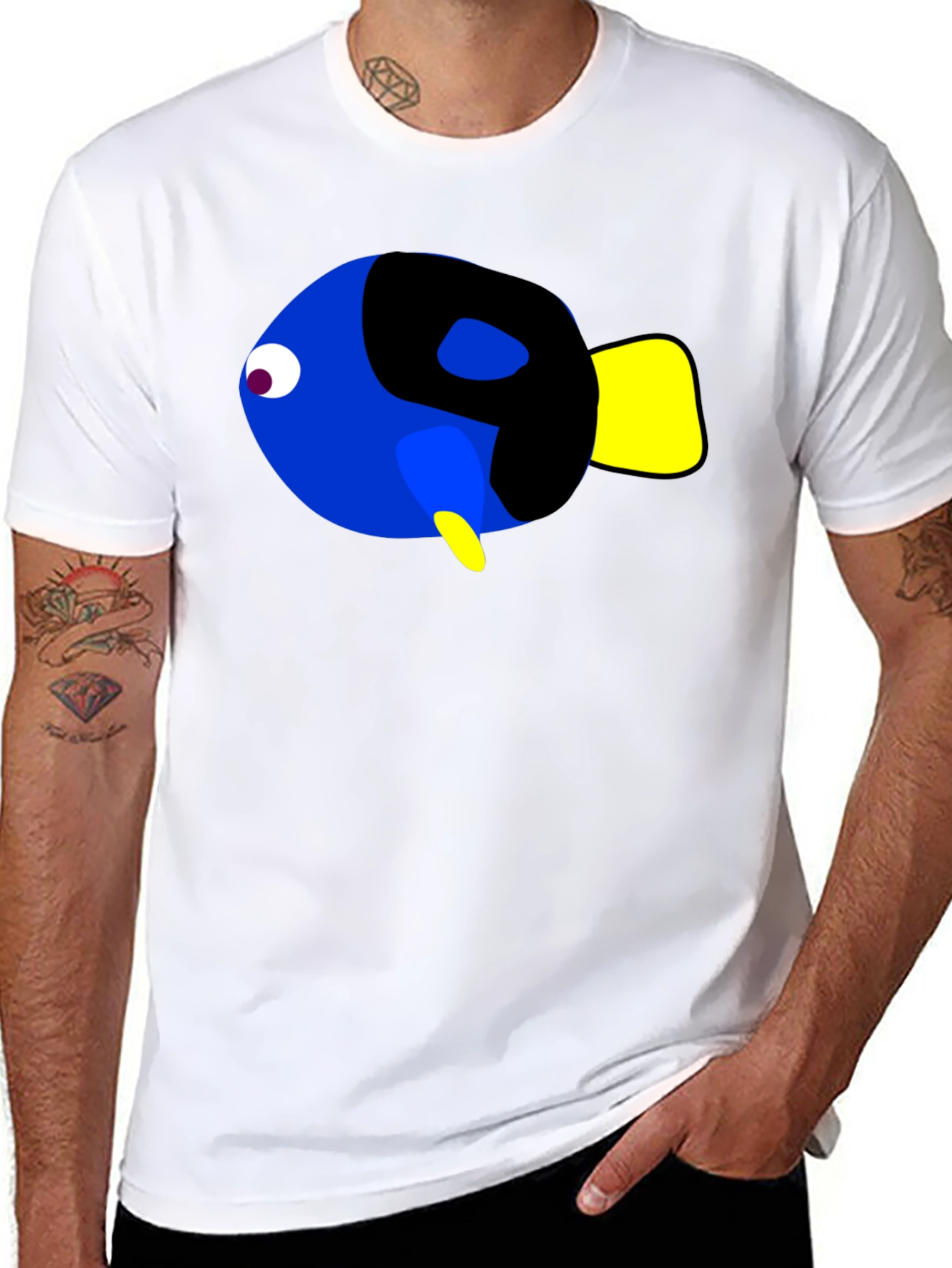 Cartoon Fish Graphic Black T-Shirt