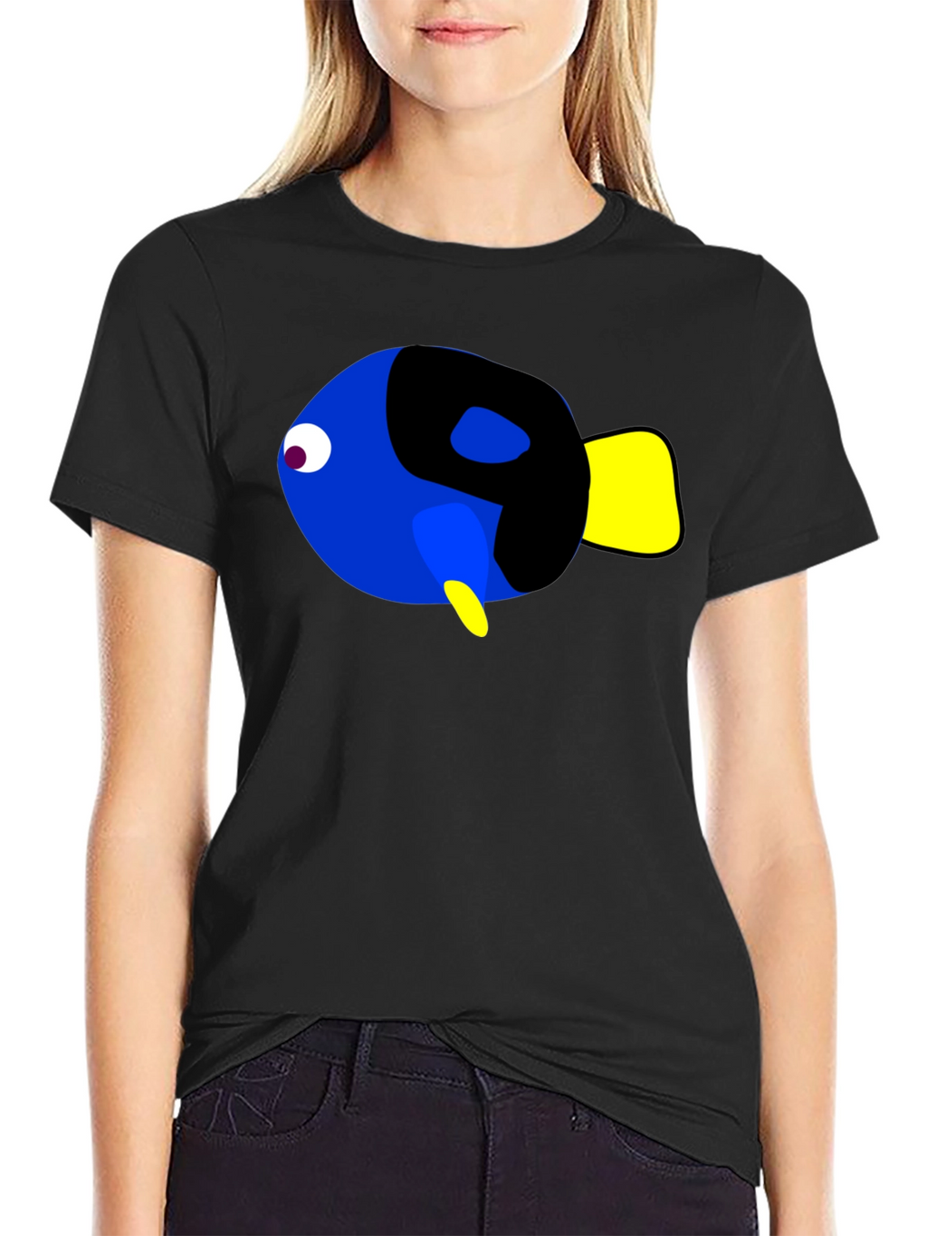 Cartoon Fish Graphic Black T-Shirt
