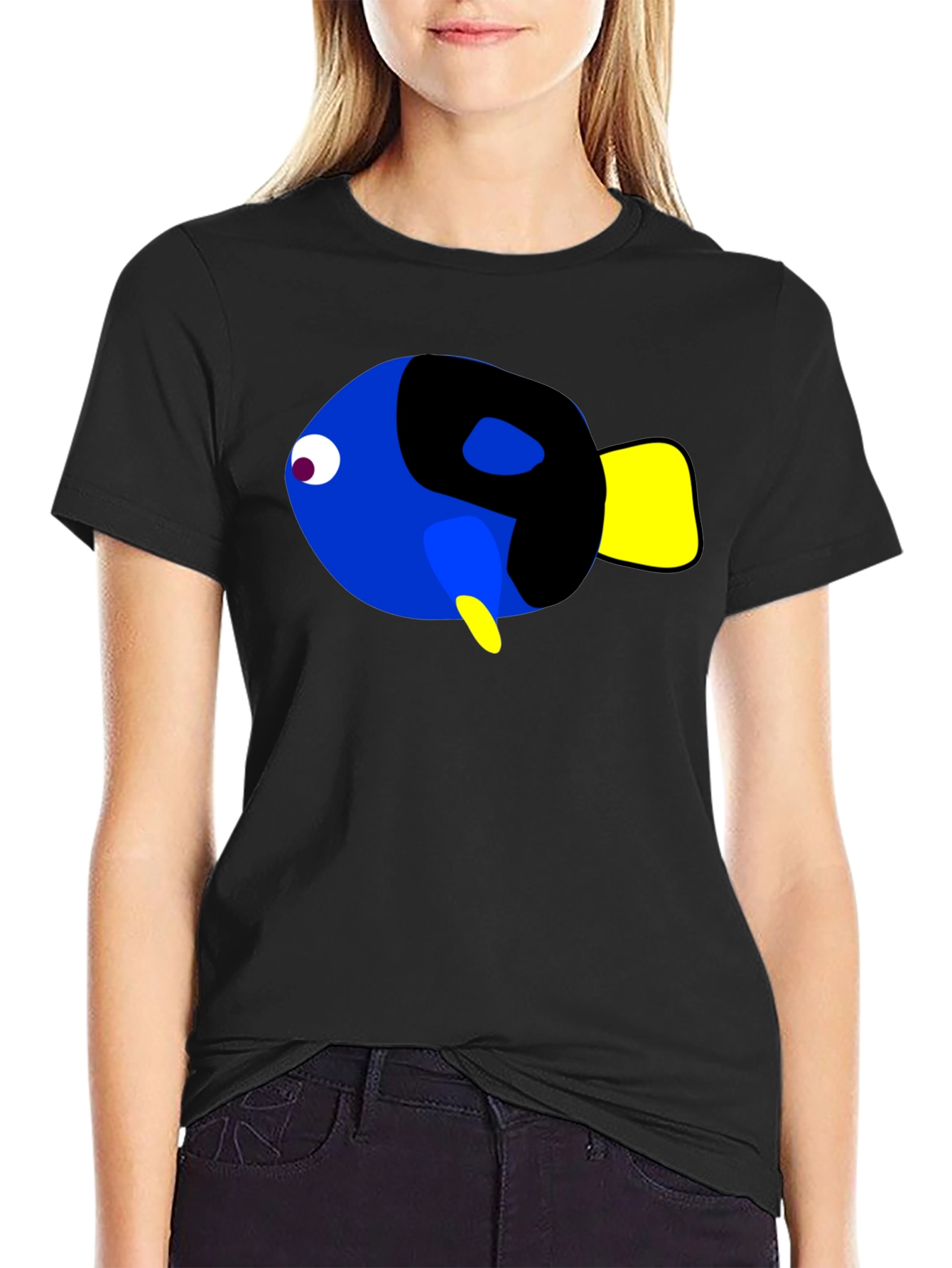 Cartoon Fish Graphic Black T-Shirt