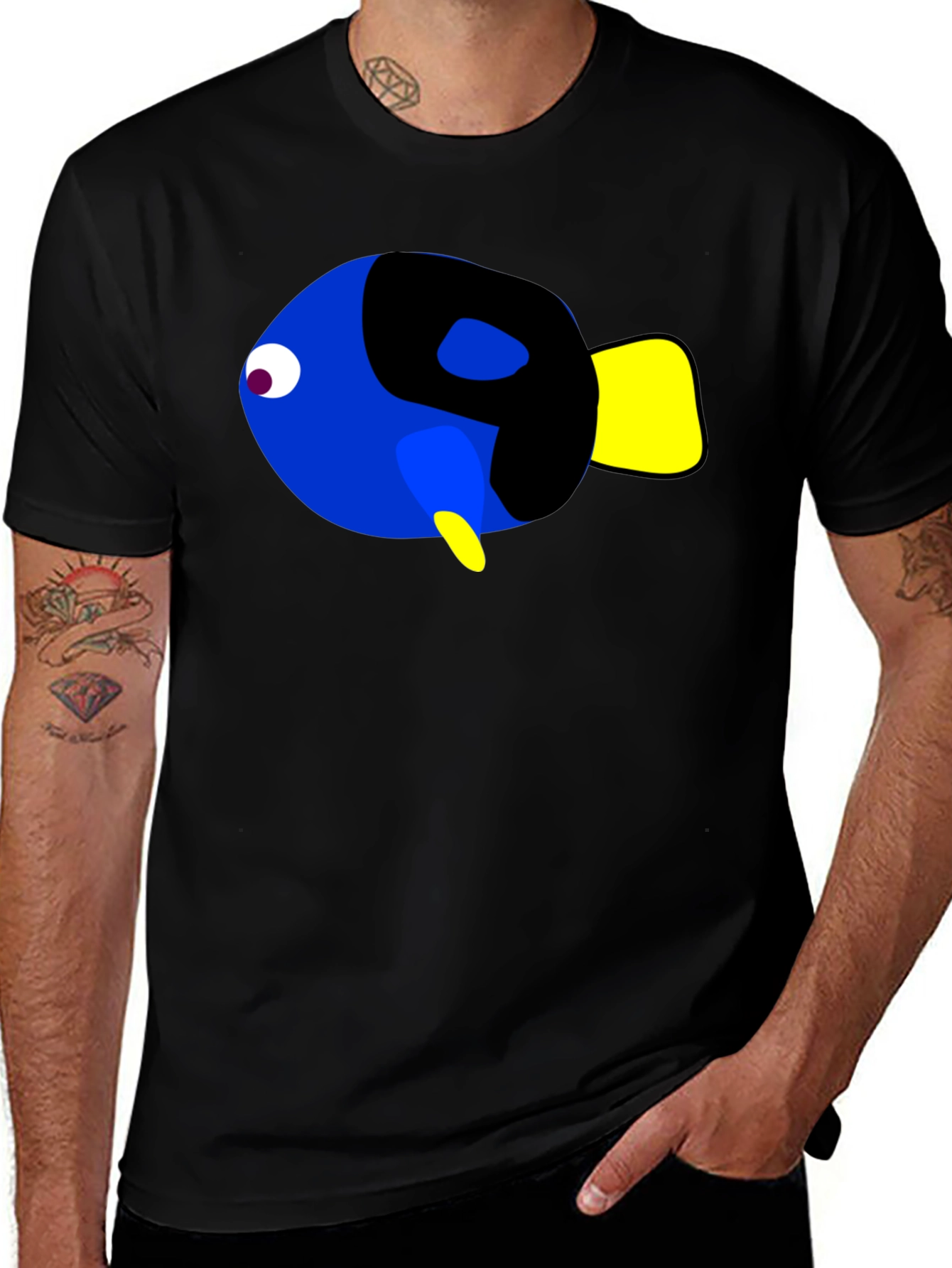 Cartoon Fish Graphic Black T-Shirt