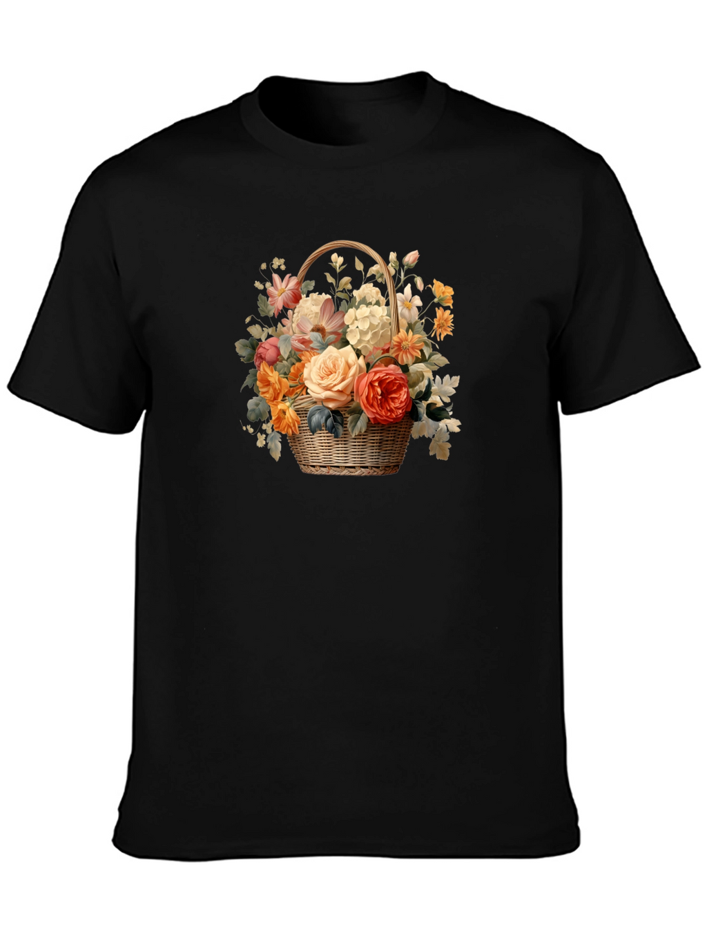 Floral Basket Graphic Tee - Black Unisex T-Shirt