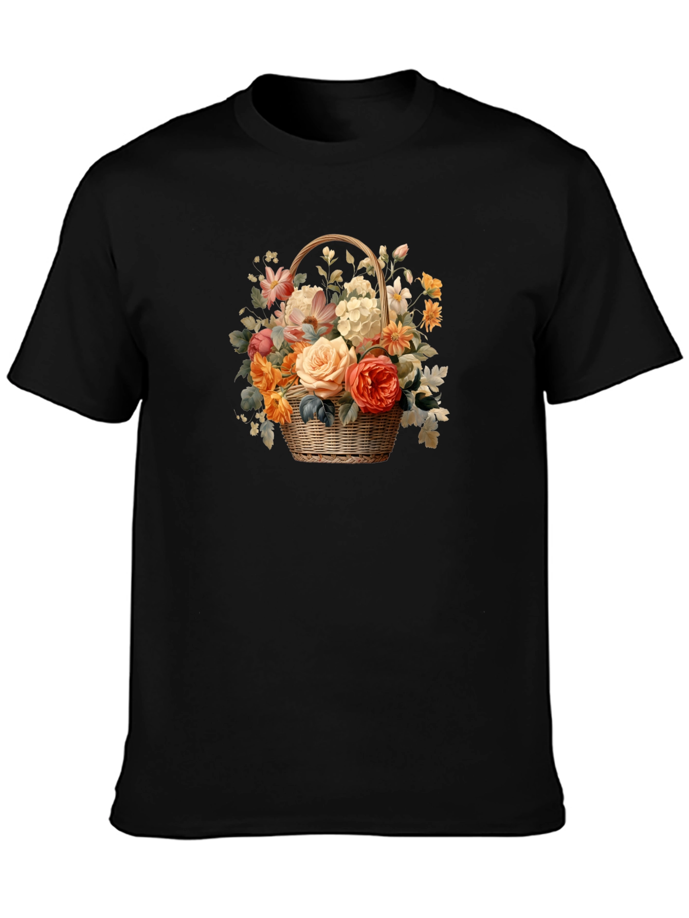 Floral Basket Graphic Tee - Black Unisex T-Shirt
