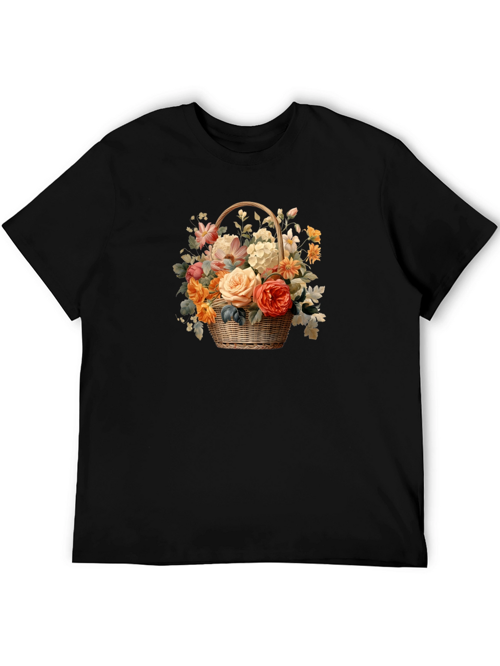 Floral Basket Graphic Tee - Black Unisex T-Shirt