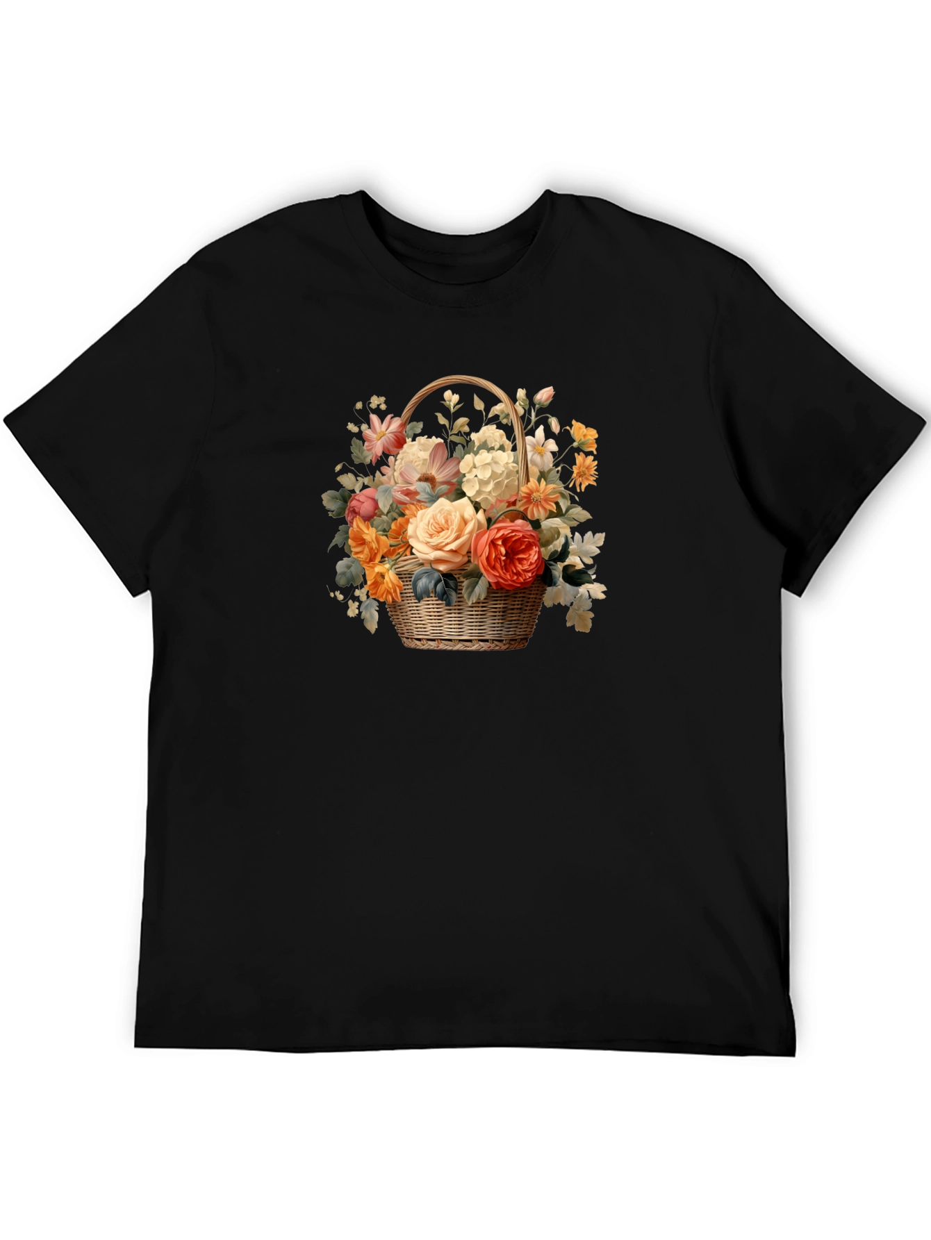 Floral Basket Graphic Tee - Black Unisex T-Shirt