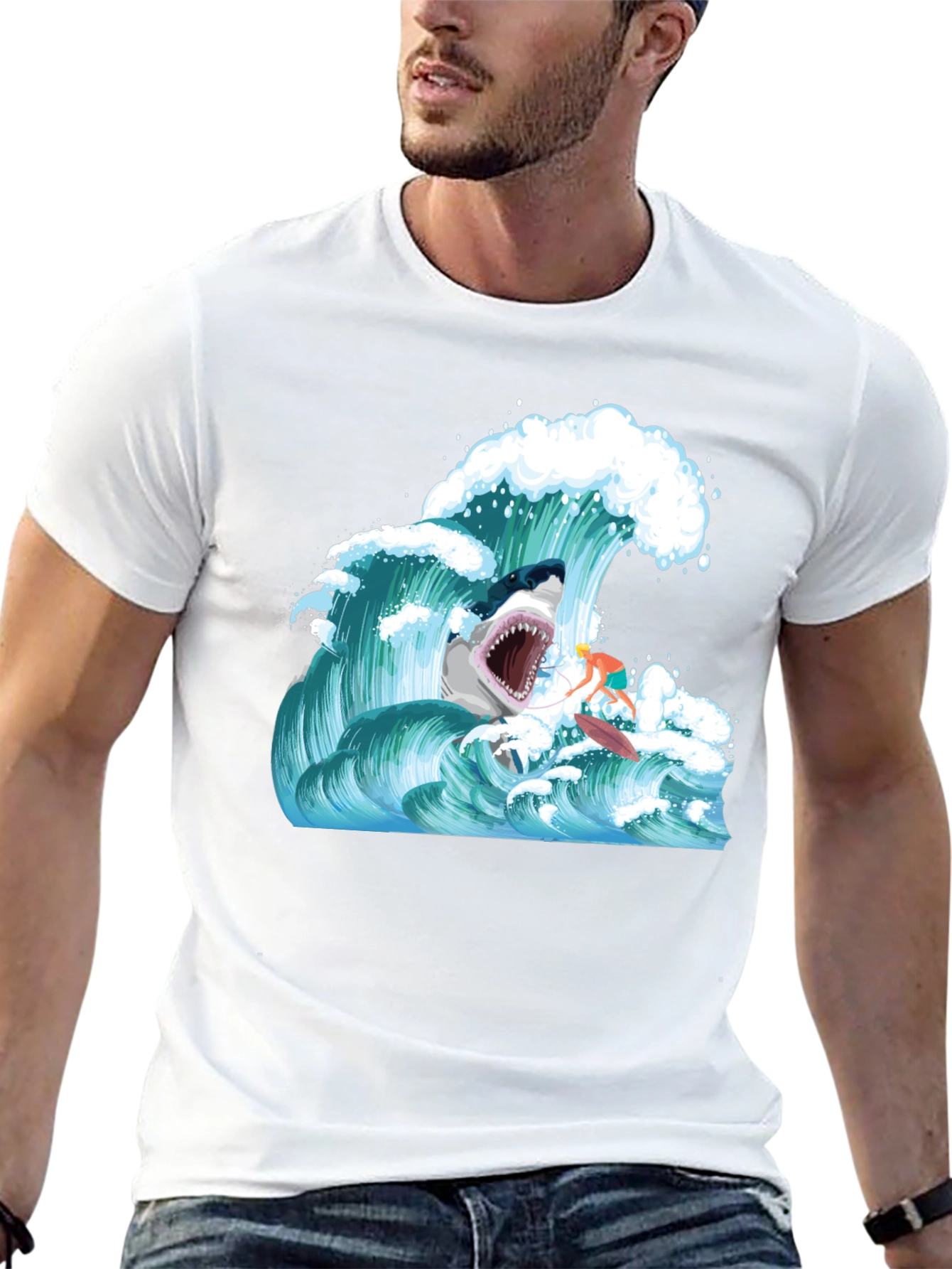 Shark Wave Surfer Graphic Tee